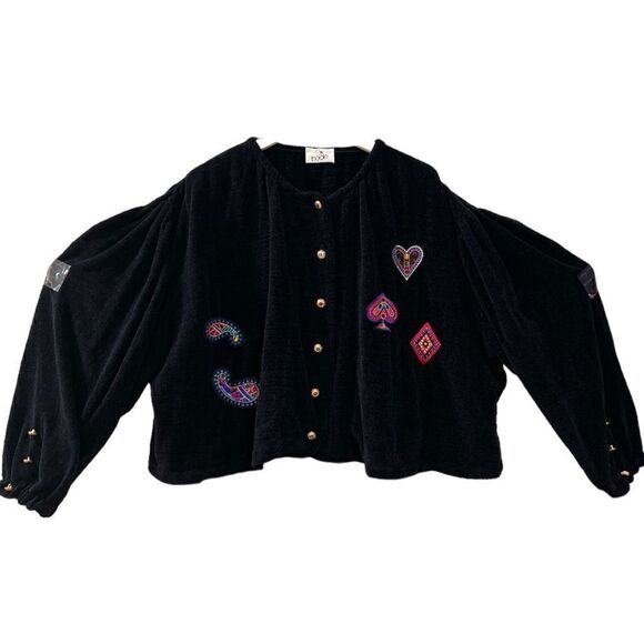BODE- Vintage Patches Rhinestone Cape Cardigan - Picture 2 of 9